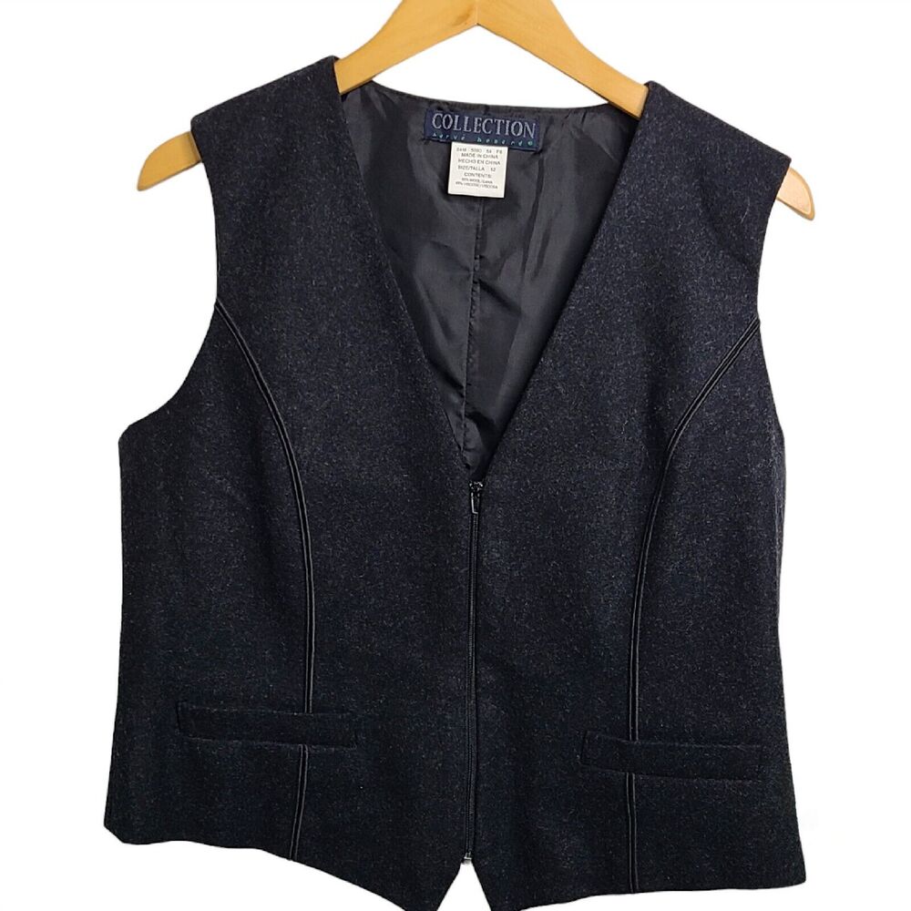 Vtg Wool Blend Gray Lined Zip Up Vest Women's SZ 12 Harve' Benard‎ Collection